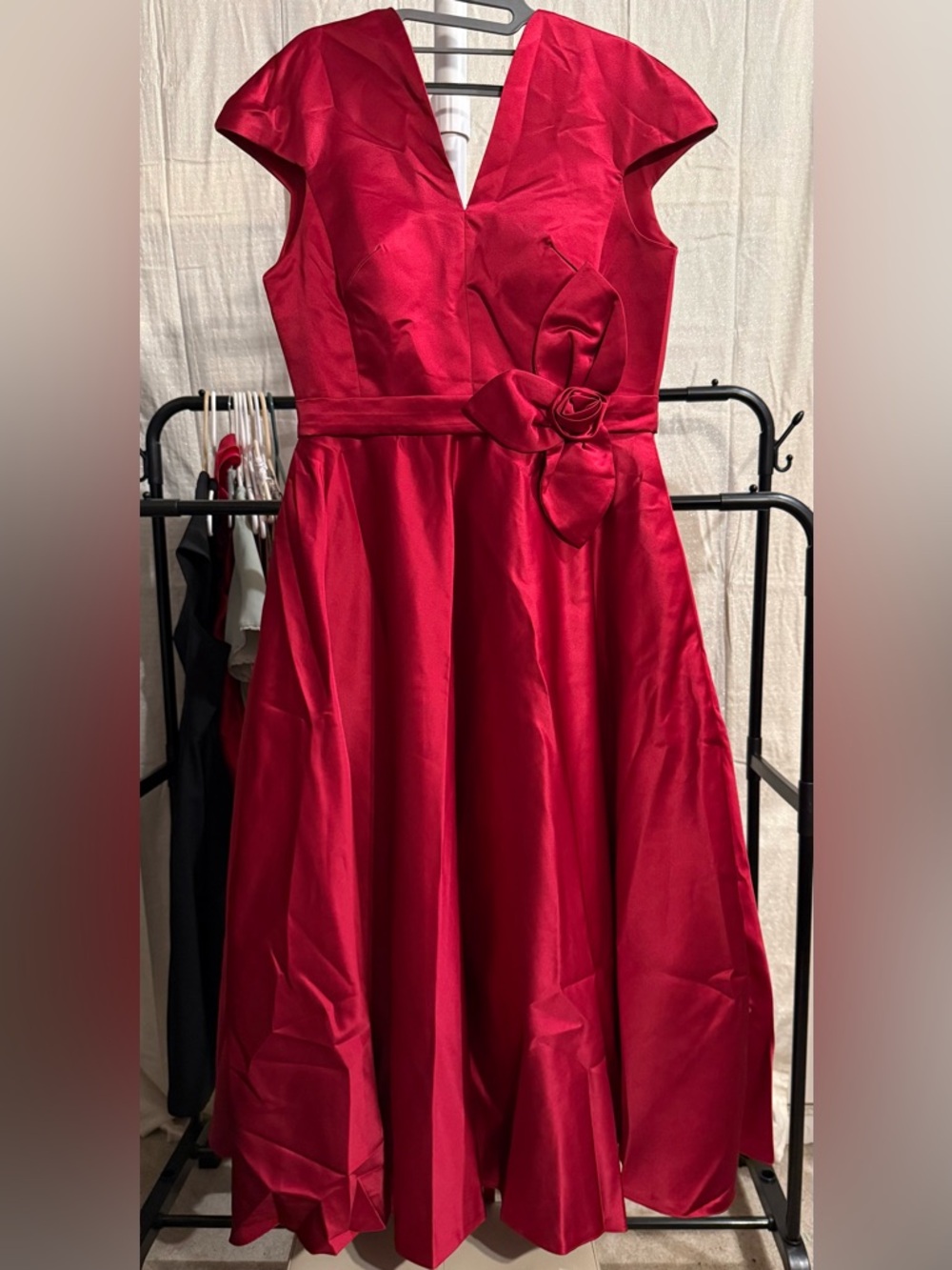 Red Satin Flower-Accent Dress